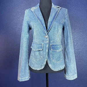 Hydraulic Fitted Denim Blazer Style Jacket, Size Small
